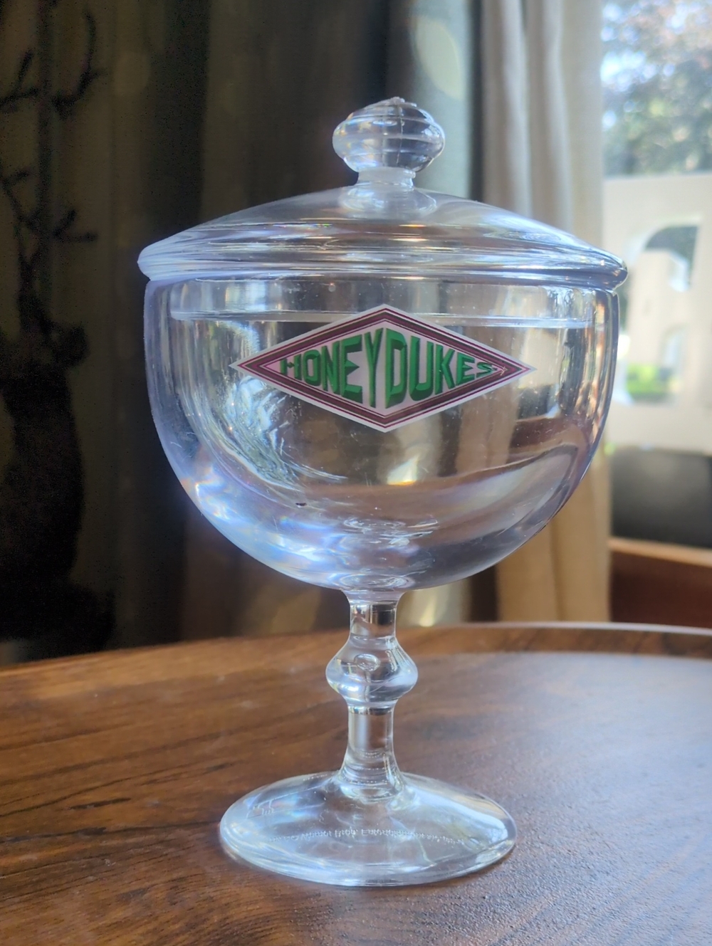 Honeydukes Glass Candy Jar with Lid - Clear with Green & Pink Logo